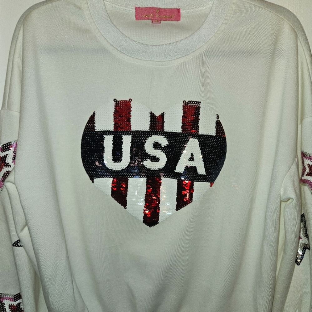 White USA Sequin Sweater Simply Southern